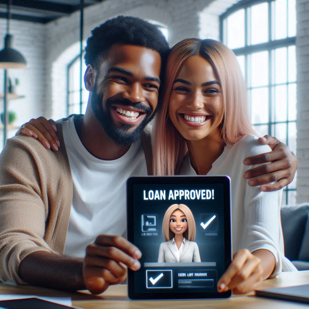 caribbean couple smiling after receiving loan approval